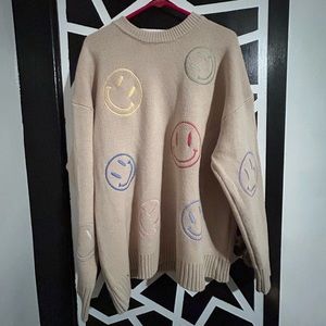 Smiley Face Waffle Knit Sweater